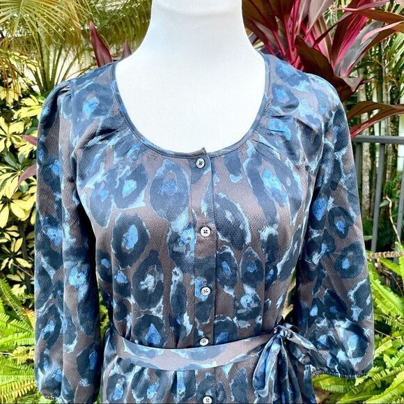 Express Blue Leopard Belted Shirt Dress - Picture 3 of 8